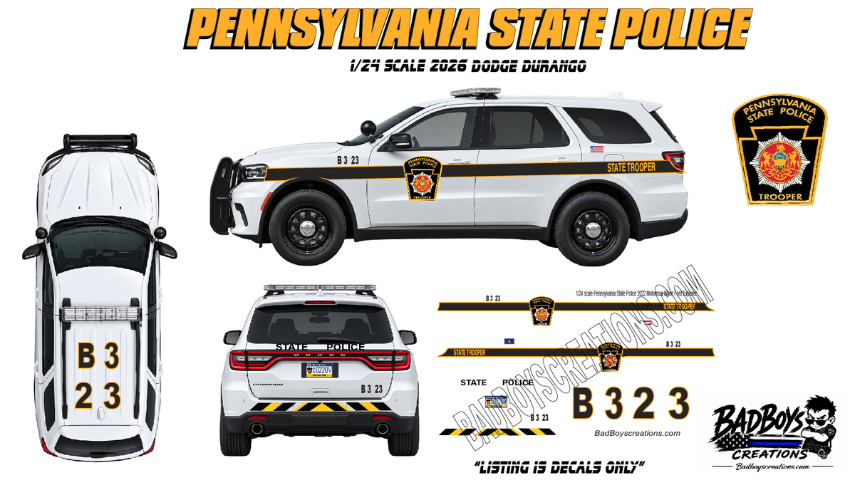 1/24 Pennsylvania State Police Dodge Durango Waterslide Decals – Motormax