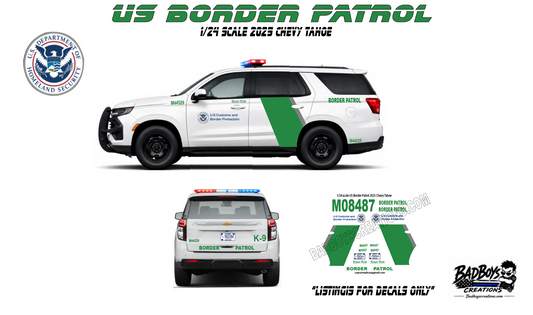 1/24 Scale U.S. Border Patrol 2025 Chevy Tahoe Waterslide Decals