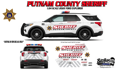 1/24 Scale Putnam County NY Sheriff Waterslide Decals – 2022 Ford Explorer Police SUV
