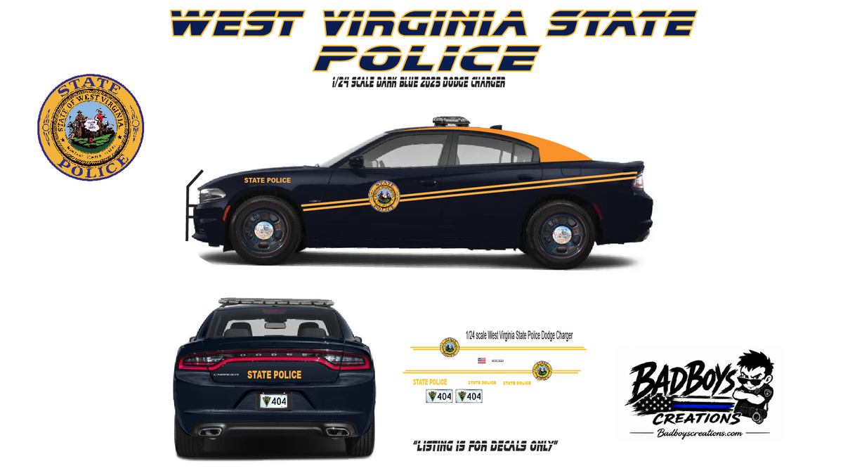 1/24 Scale West Virginia State Police Waterslide Decals – 2023 Dodge Charger