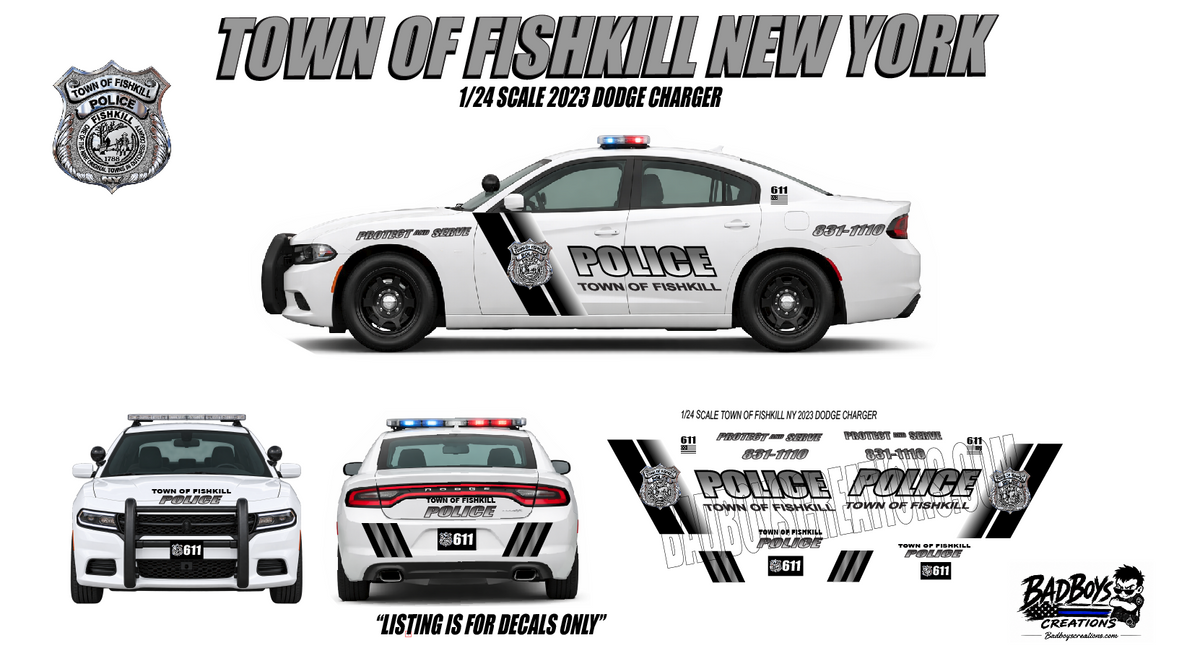 1/24 Scale Town of Fishkill NY Police Waterslide Decals – 2023 Dodge Charger