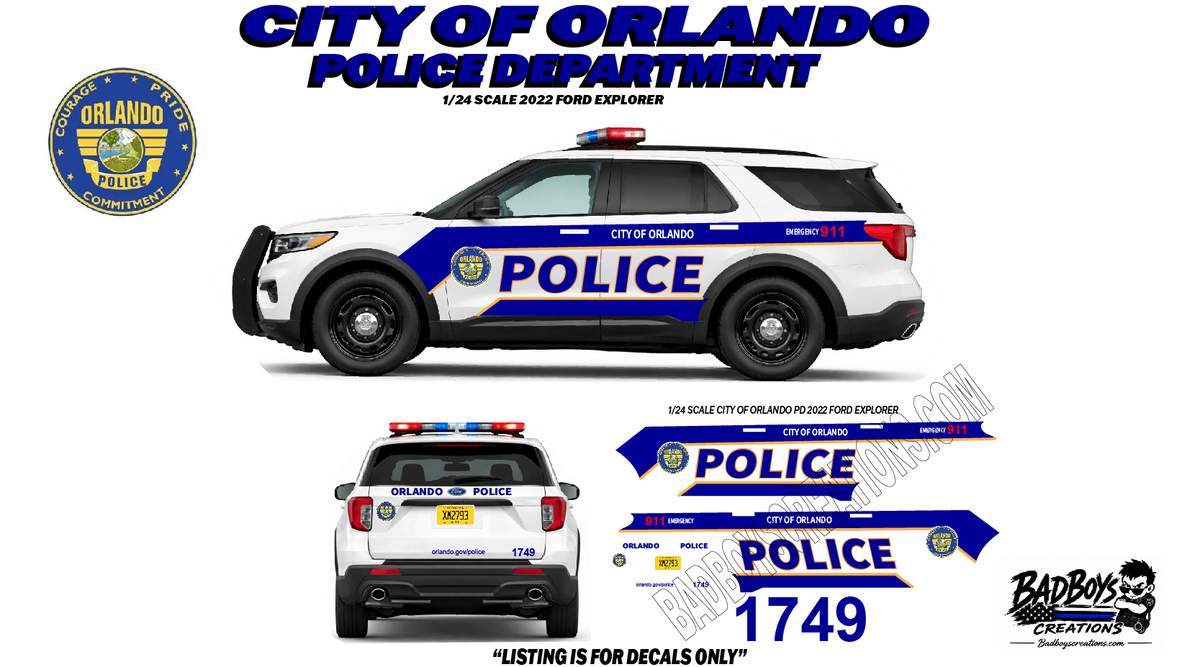 1/24 Scale City of Orlando Florida Police Waterslide Decals – 2022 Ford Explorer
