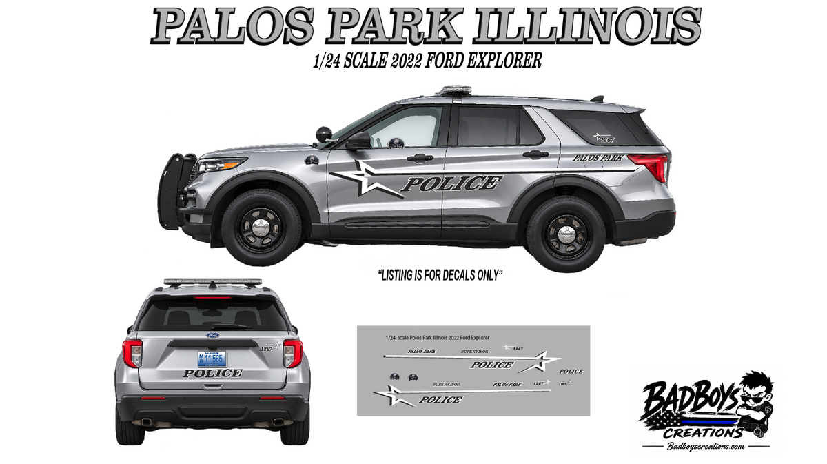 Palos Park Illinois Police – 1/24 Scale Ford Explorer Waterslide Decal Set