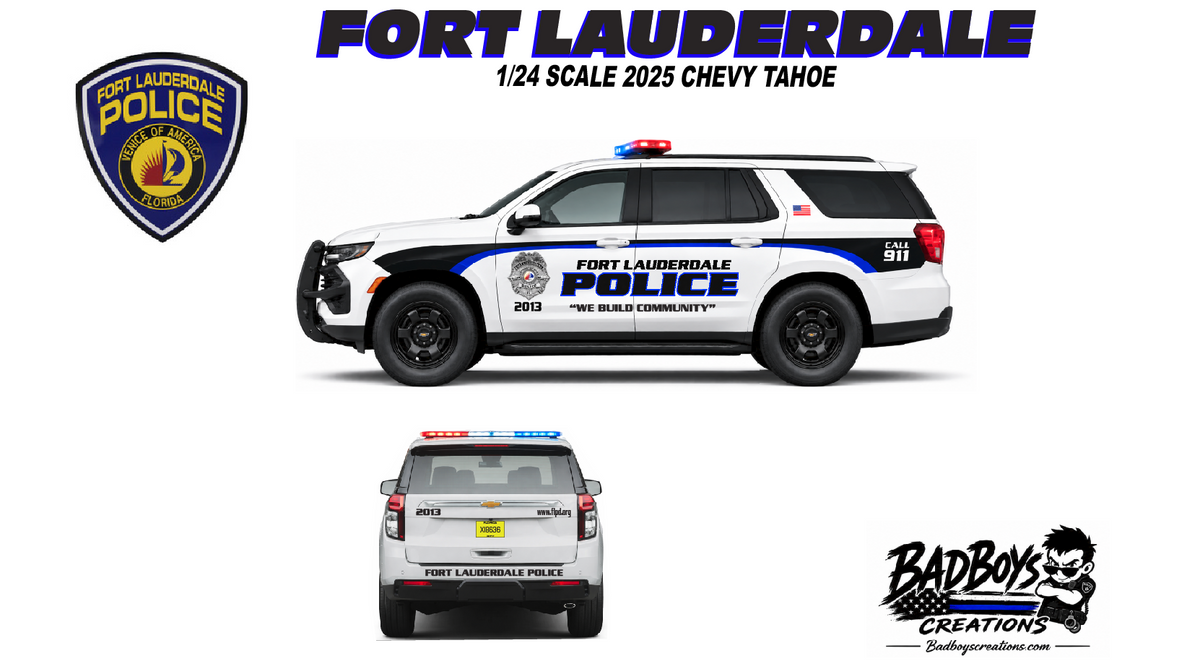 1/24 Scale Fort Lauderdale Police 2025 Chevy Tahoe Diecast Model – Working LED Lights & Siren
