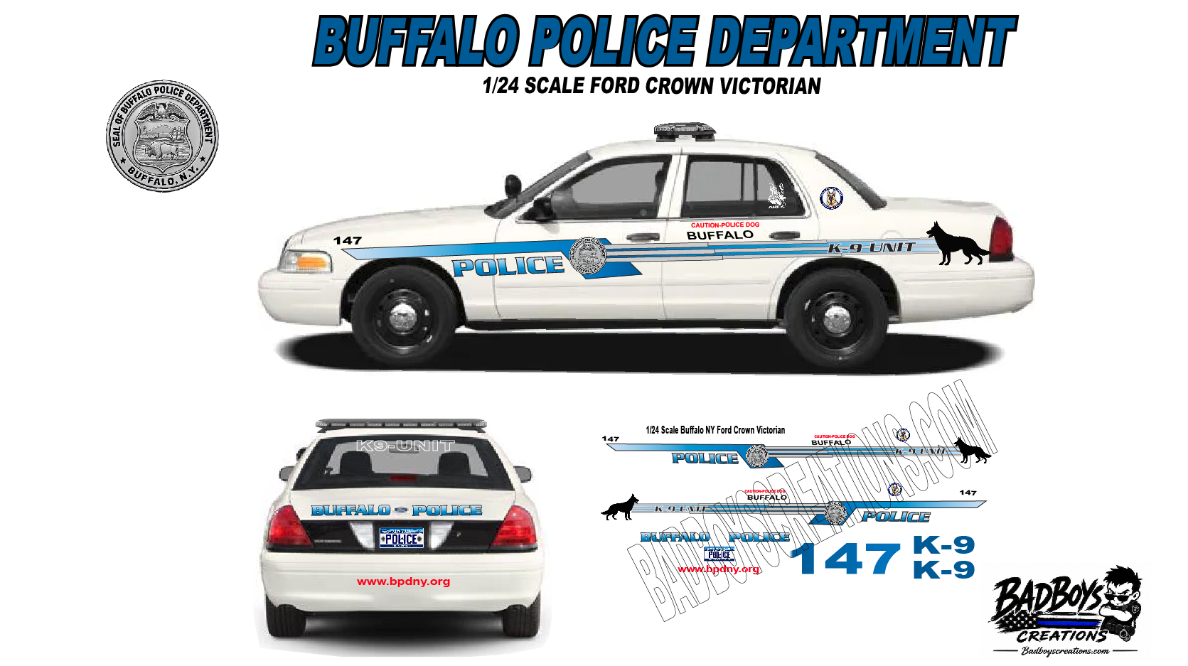 1/24 Scale Buffalo NY Police K-9 Unit Ford Crown Victoria Custom Dieca ...