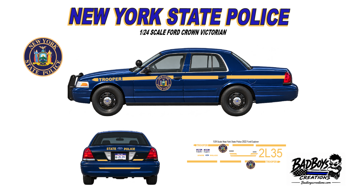 1/24 Scale New York State Police Trooper Waterslide Decals – Ford Crown Victoria Diecast Model
