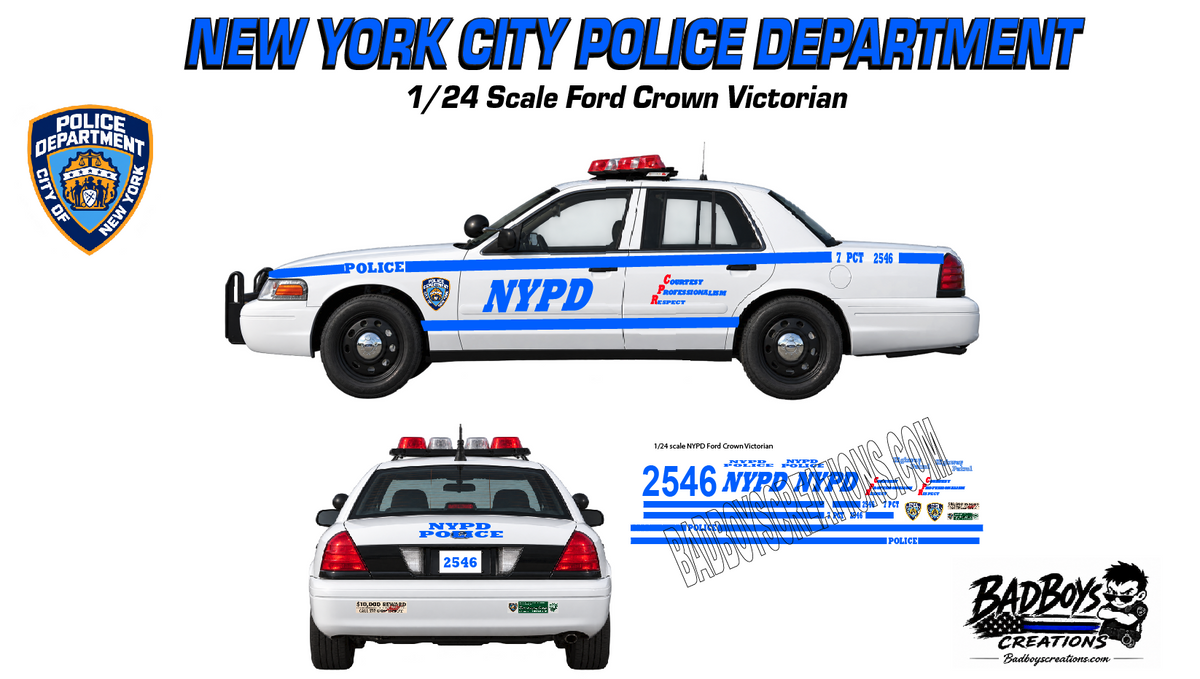 1/24 Scale NYPD Police Ford Crown Victoria Waterslide Decals – Custom Diecast Model Graphics