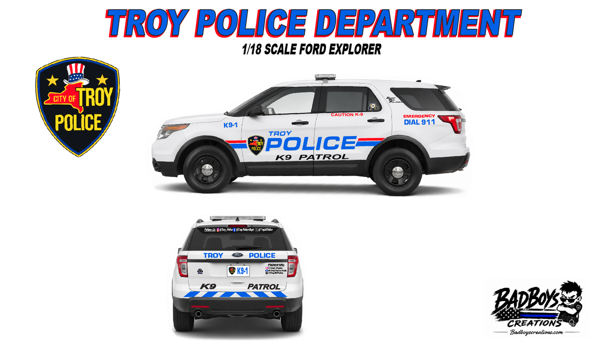 1/18 Scale Troy NY Police K9 Unit – 2015 Ford Explorer Custom Diecast Model with Working LED Lights & Siren