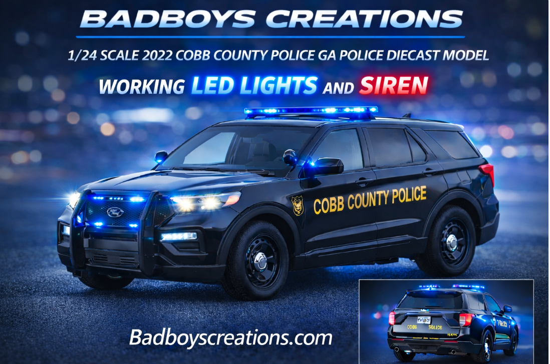 1/24 Scale 2022 Cobb County Georgia Police Ford Explorer Diecast Model – Working LED Lights & Siren – Custom Police Replica by Badboys Creations