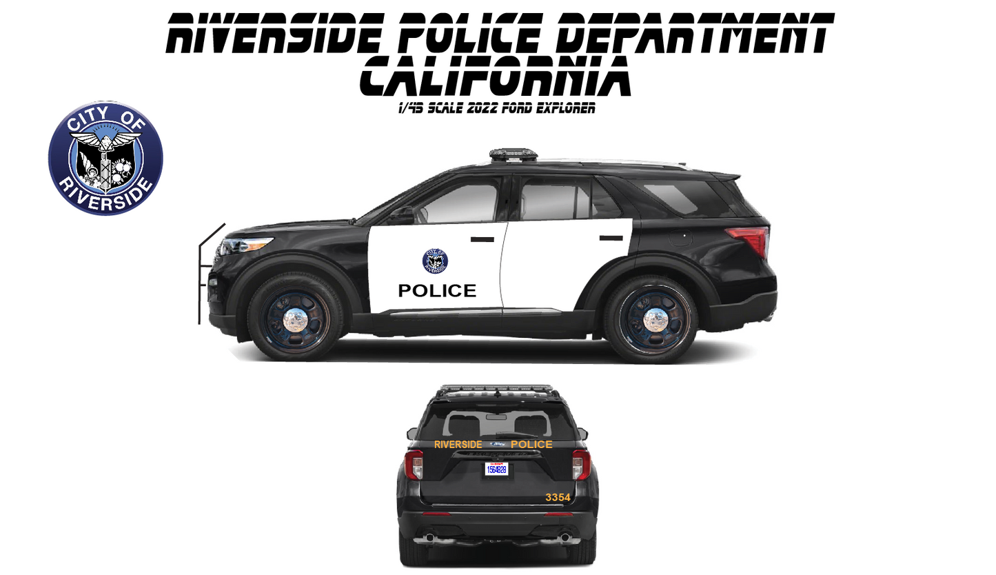 1/43 Scale 2022 Ford Explorer Police Diecast | Riverside CA Police | Custom Model | Badboys Creations