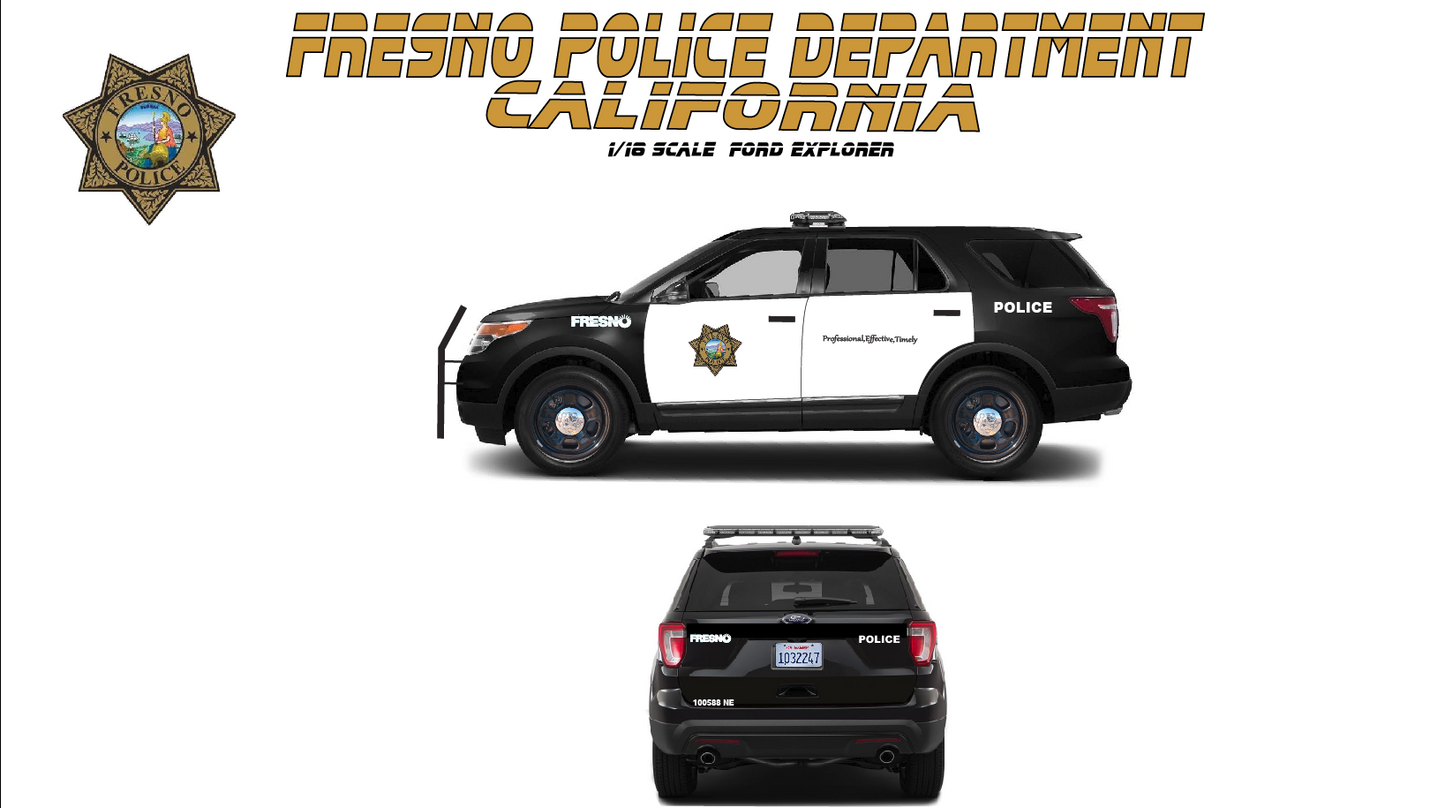 1/18 Scale 2015 Ford Explorer Fresno CA Police Diecast Model – Custom LED Lights & Siren | Hand-Built by Badboys Creations
