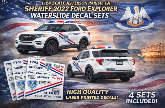1/24 Scale 2022 Ford Explorer Jefferson Parish Louisiana Sheriff Waterslide Decals – Custom Laser Printed – Badboys Creations