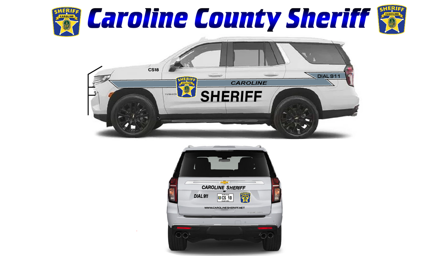 1/24 Scale 2025 Chevy Tahoe Sheriff Diecast Model – Caroline County VA Sheriff – Working Lights & Siren – Police Collectible