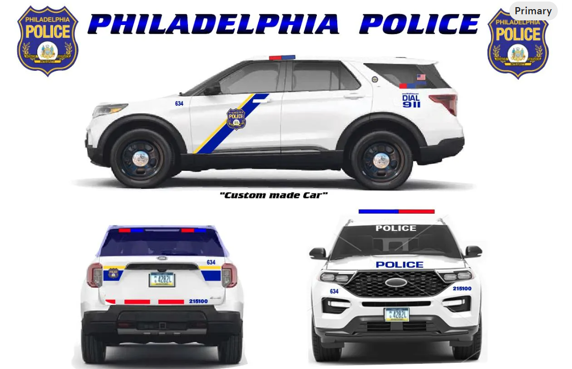 1/24 Scale 2022 Ford Explorer Philadelphia Police Diecast Model Car with Working LED Lights & Siren – Custom by Badboys Creations