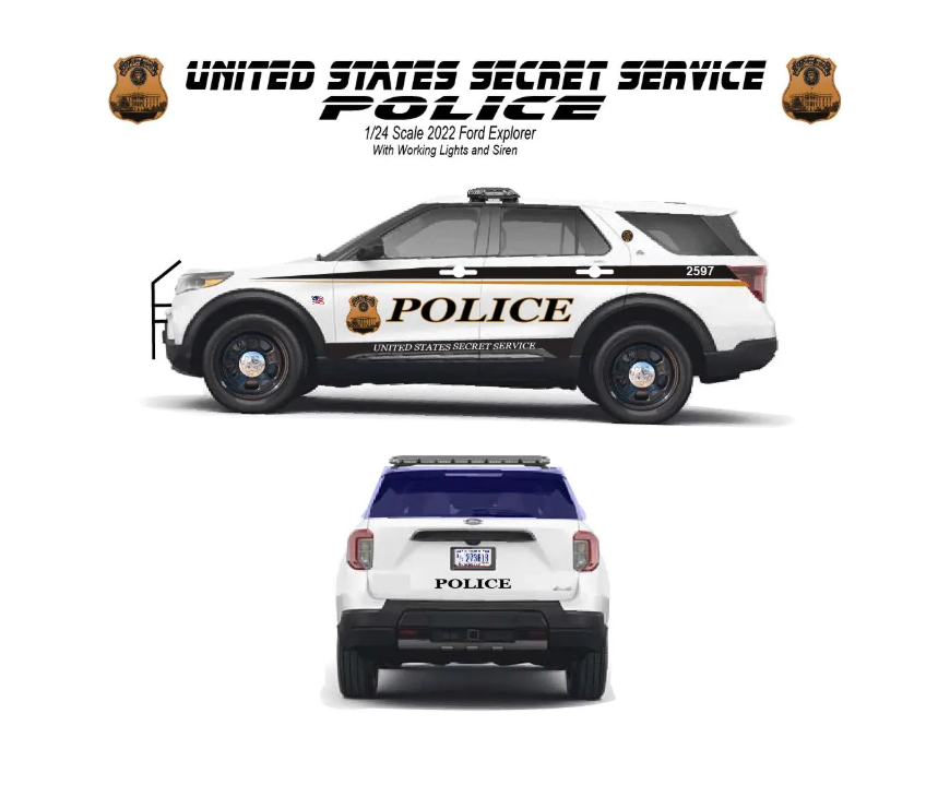 Presenting this highly detailed 1/24 Scale 2022 Ford Explorer U.S. Secret Service Edition, professionally customized by Badboys Creations.