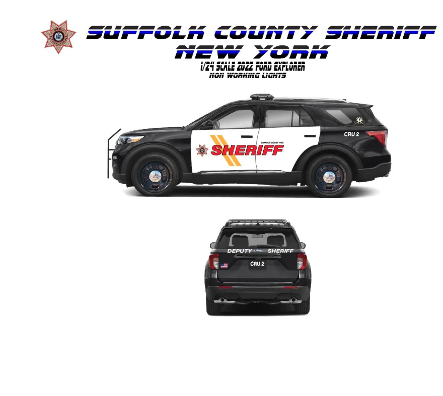 1/24 Suffolk County NY Sheriff 2022 Ford Explorer Diecast Police Model Car | Custom Sheriff Patrol Vehicle | Badboys Creations