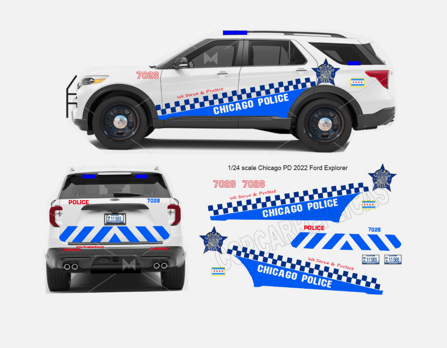 1/24 Scale Chicago Police 2022 Ford Explorer Waterslide Decals – Approx 4 Sets – Custom Diecast Graphics – Decals Only