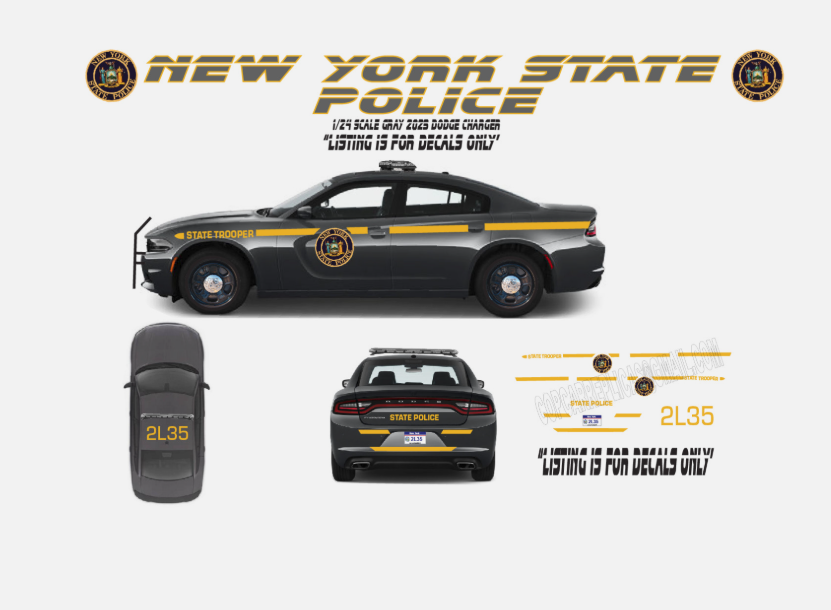 1/24 Scale New York State Police 2023 Dodge Charger Waterslide Decals – Blue & Gray Versions – Approx 4 Sets – Decals Only