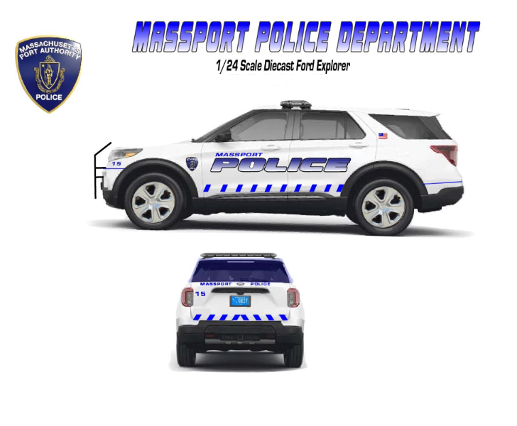 1/24 Scale Massport Massachusetts Police 2022 Ford Explorer Diecast Model Car – Custom Replica by Badboys Creations – Non Working Lights