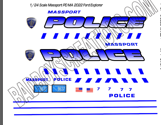 1/24 Scale Massport Massachusetts Police Waterslide Decals – 2022 Ford Explorer – Approx 4 Sets – Custom Diecast Graphics