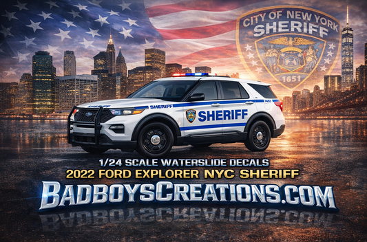 1/24 Scale New York City Sheriff Waterslide Decals for 2022 Ford Explorer – Custom NYC Sheriff Graphics – 4 Sets – Decals Only