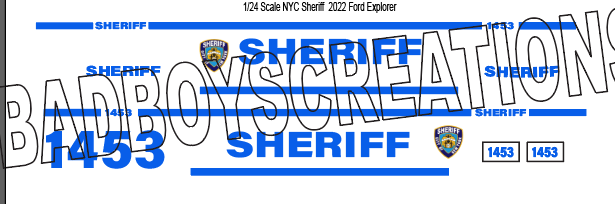 1/24 Scale New York City Sheriff Waterslide Decals for 2022 Ford Explorer – Custom NYC Sheriff Graphics – 4 Sets – Decals Only