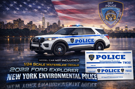 1/24 Scale Waterslide Decals – NYC Environmental Police 2022 Ford Explorer – Custom Model Decal Set (Approx. 4 Sets Included)