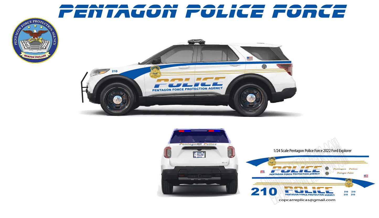 1/24 Scale 2022 Ford Explorer U.S. Pentagon Police Waterslide Decals – Approx. 4 Sets – Decals Only