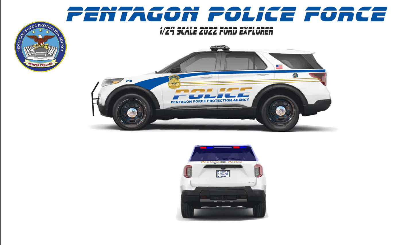 1/24 Scale 2022 Ford Explorer U.S. Pentagon Police Diecast Model Replica – Custom Made Highly Detailed | Badboys Creations