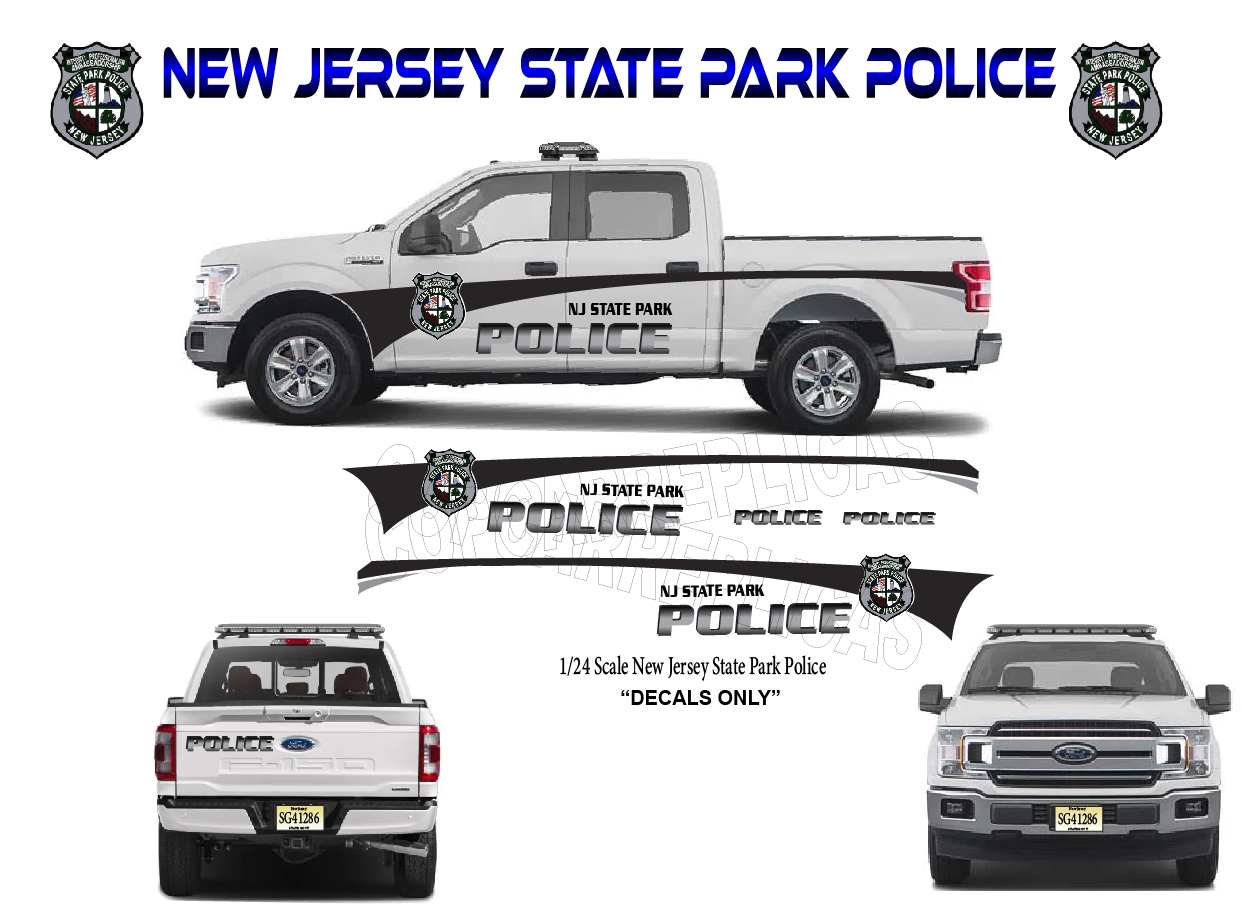 1/24 Scale Ford F-150 New Jersey State Park Police Waterslide Decals – Fits 1:24 Scale Models – Approx. 4 Sets – Decals Only
