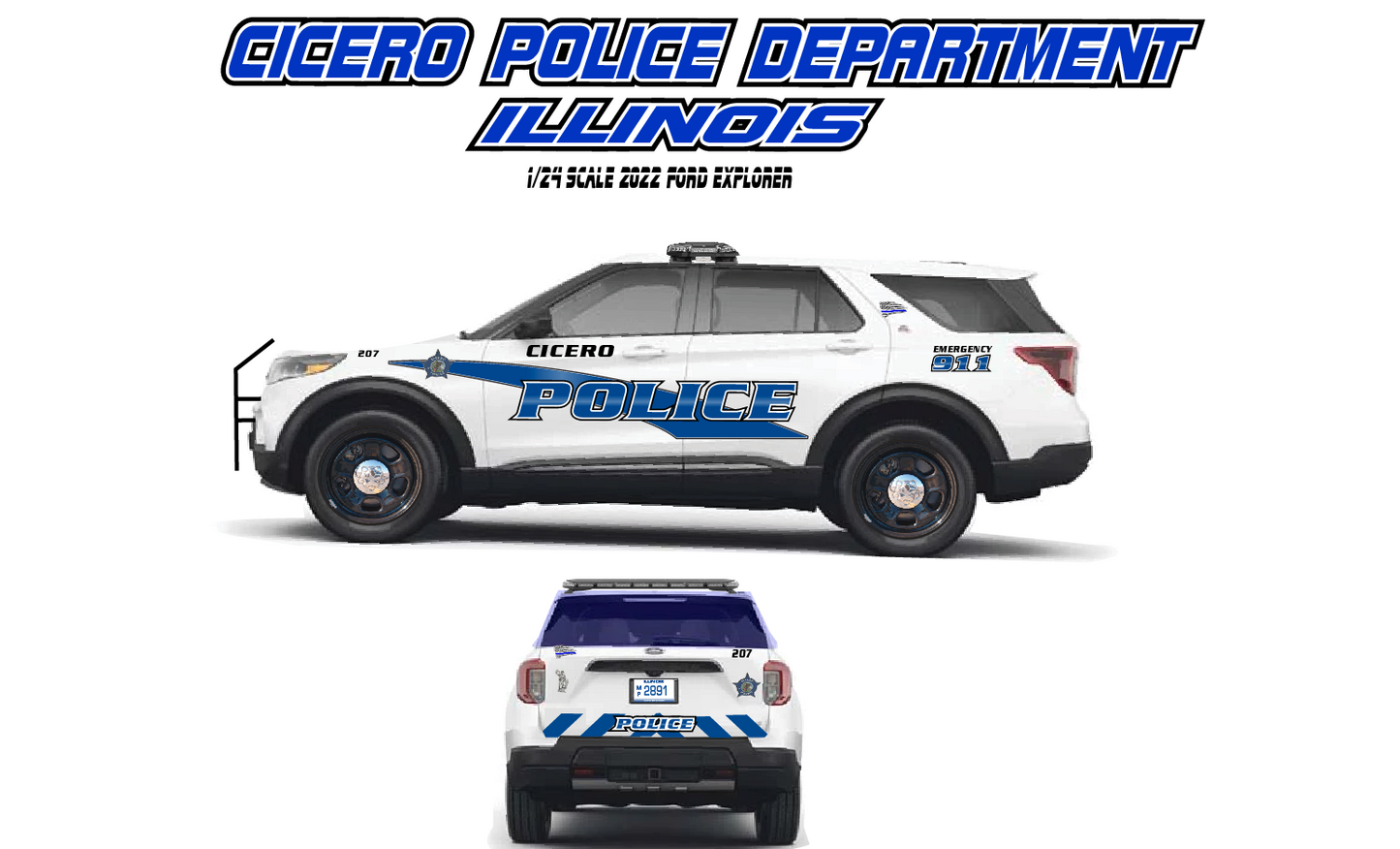1/24 Scale 2022 Ford Explorer Cicero Illinois Police Diecast Model Replica – Custom Detailed by Badboys Creations