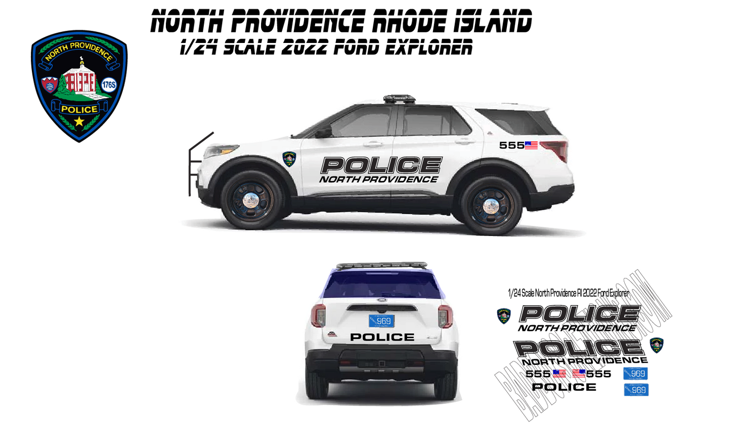 1/24 Scale 2022 Ford Explorer North Providence Rhode Island Police Waterslide Decals – Custom Diecast Graphics – Badboys Creations