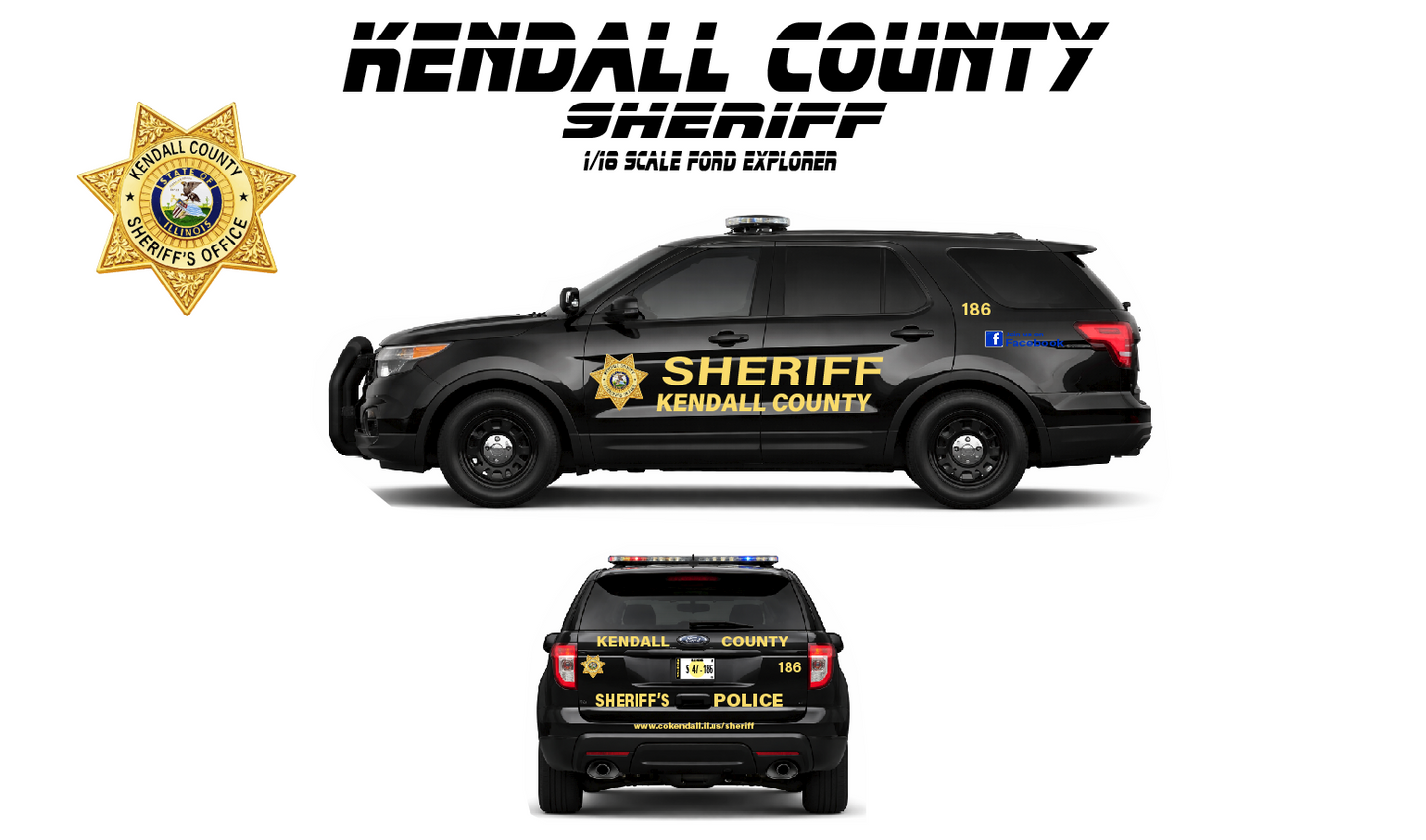 1/18 Scale Ford Explorer Kendall County Illinois Sheriff Diecast Model – Custom Police Replica With Working Lights & Siren