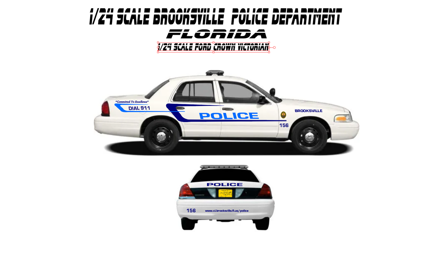 1/24 Scale Brooksville Florida Police Ford Crown Victoria Waterslide Decals – 4 Sets Included – Laser Printed – Custom Police Graphics