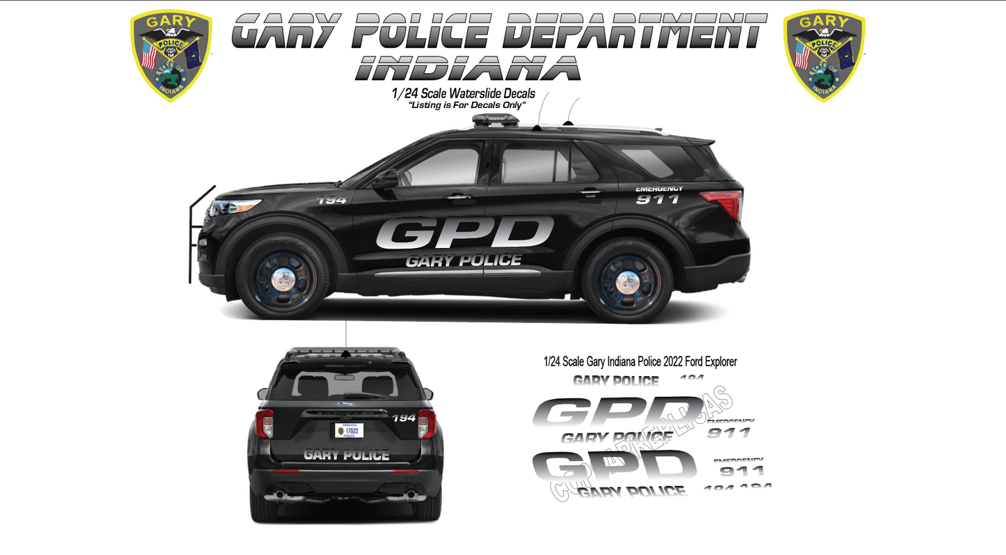 1/24 Scale 2022 Ford Explorer Gary Indiana Police Waterslide Decals – 4 Sets Included – White Toner Laser Printed – Highly Detailed Graphics