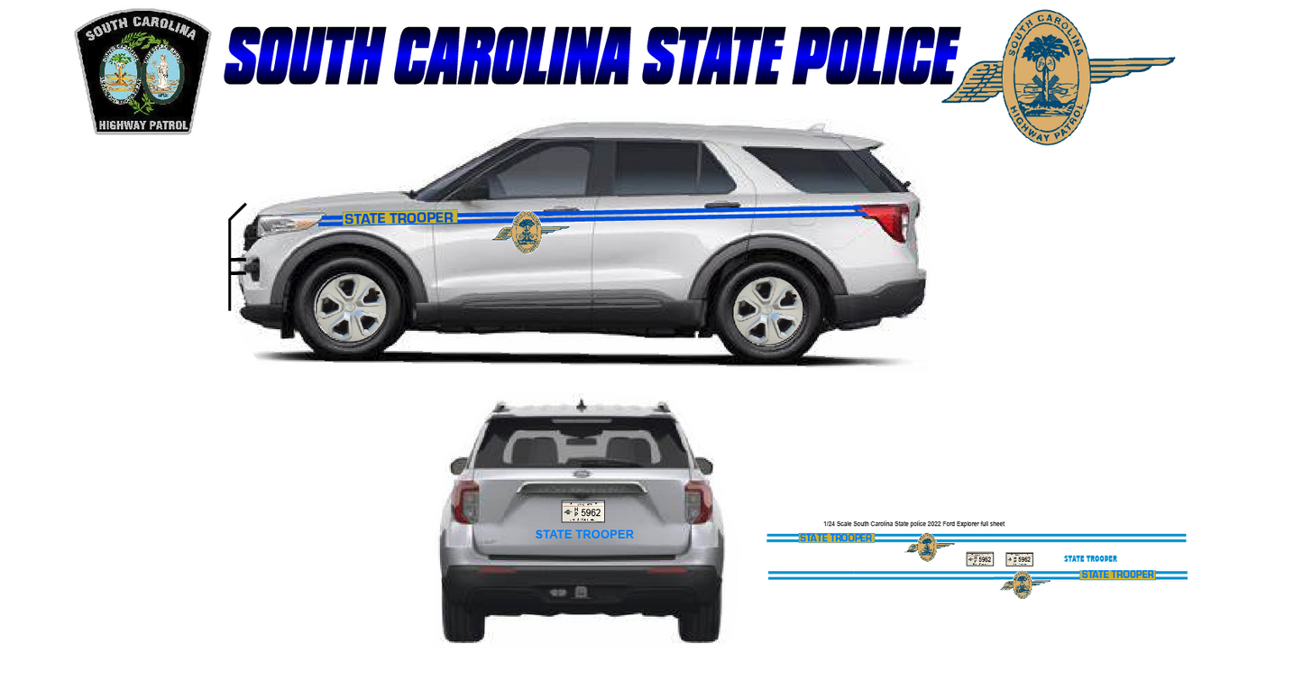 1/24 2022 Ford Explorer South Carolina State Police Waterslide Decals – 4 Sets Included – Laser Printed – Highly Detailed Custom Graphics