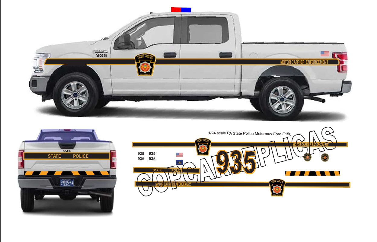 1/24 Ford F-150 Pennsylvania State Police Motor Carrier Waterslide Decals – Custom PSP Truck Graphics – Approx 4 Sets Included – Laser Printed