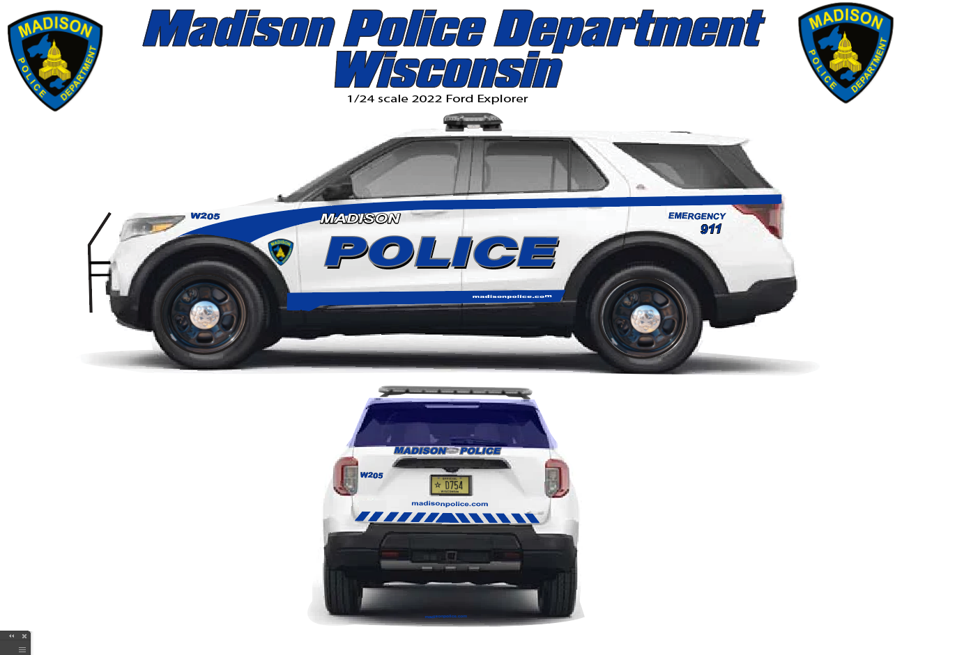 1/24 Scale 2022 Ford Explorer Madison Wisconsin Police Waterslide Decals – Custom Made – Laser Printed – Approx 4 Sets Included