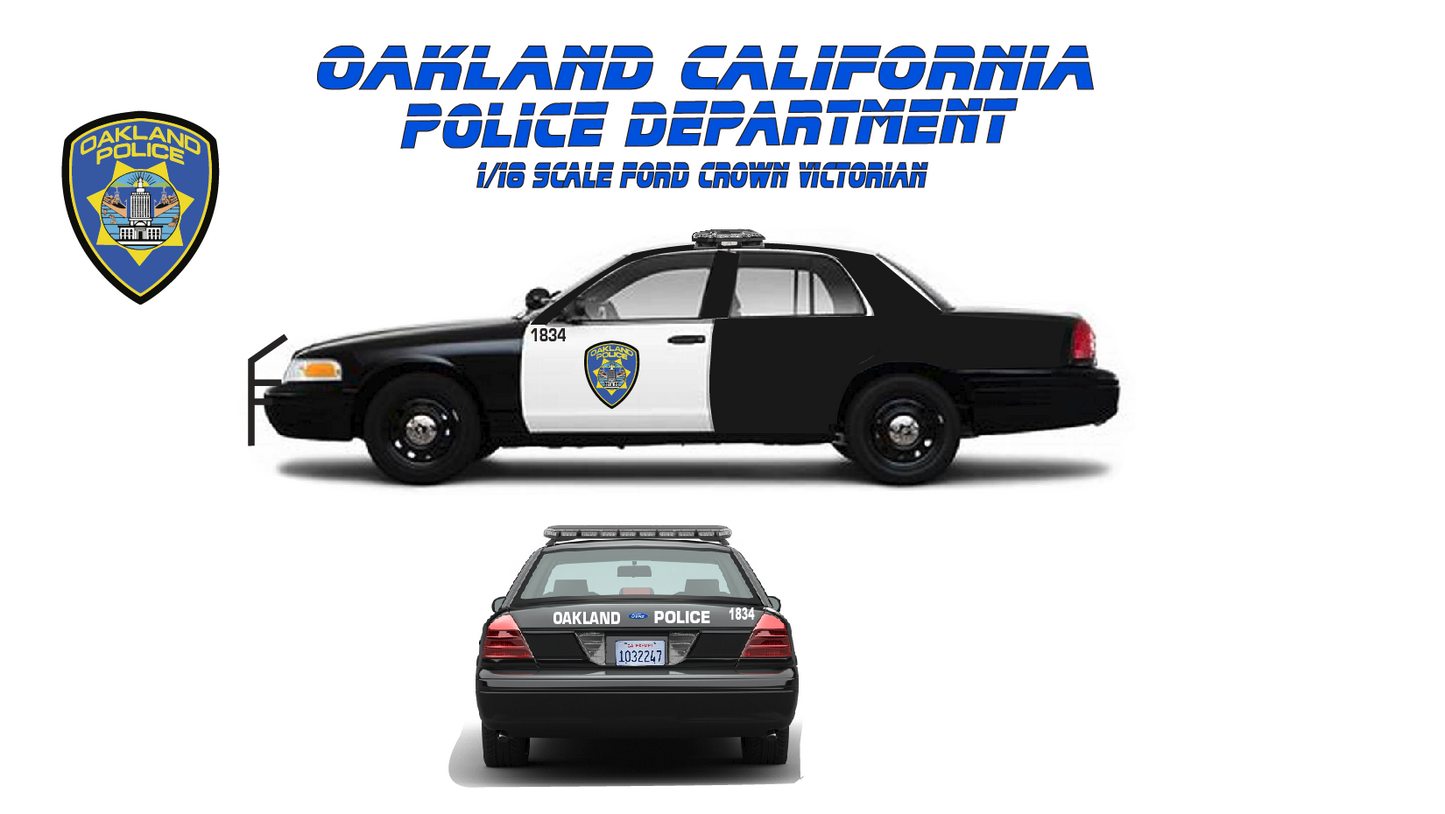 1/18 Scale Ford Crown Victoria Oakland California Police Diecast Model Car – Custom Made w/ Working LED Lights & Siren – Highly Detailed Replica