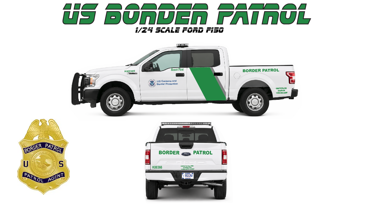 1/24 Scale Ford F150 US Border Patrol Diecast Model | Custom Made Police Truck | Working Lights & Siren | Highly Detailed Replica