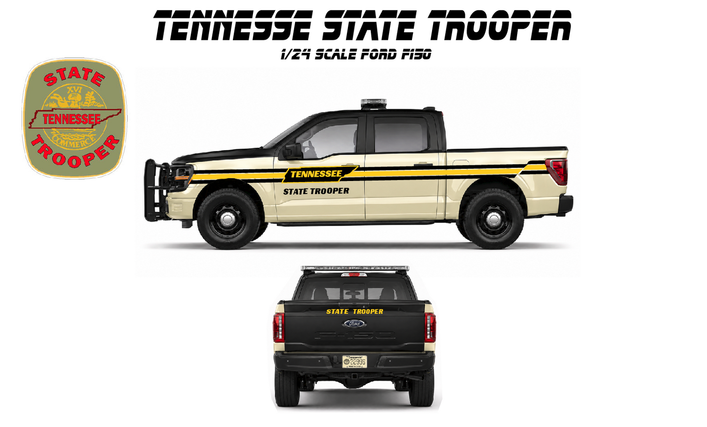 1/24 Ford F150 Tennessee State Trooper Police Truck Diecast Model Car – Custom Made with Working LED Lights & Siren