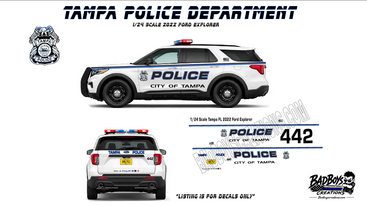 1/24 Scale Tampa Police 2022 Ford Explorer Waterslide Decals