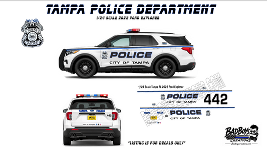 1/24 Scale Tampa Police 2022 Ford Explorer Waterslide Decals