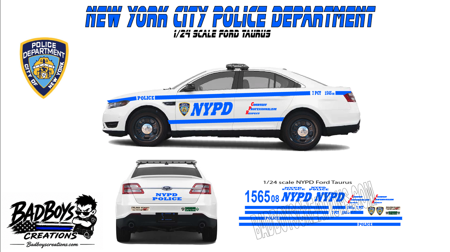 1/24 Scale NYPD Ford Taurus Waterslide Decals – New York City Police