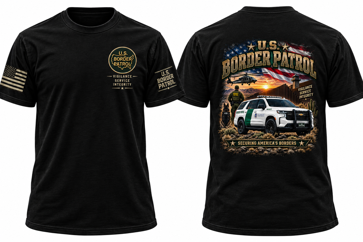 U.S. Border Patrol T-Shirt – 2025 Chevy Tahoe, American Flag & Border Wall Graphic