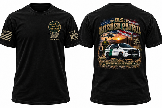 U.S. Border Patrol T-Shirt – 2025 Chevy Tahoe, American Flag & Border Wall Graphic