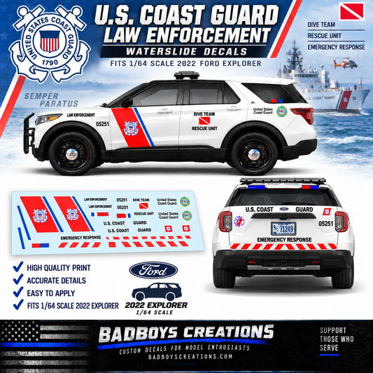 1/64 U.S. Coast Guard Law Enforcement Waterslide Decals – 2022 Ford Explorer