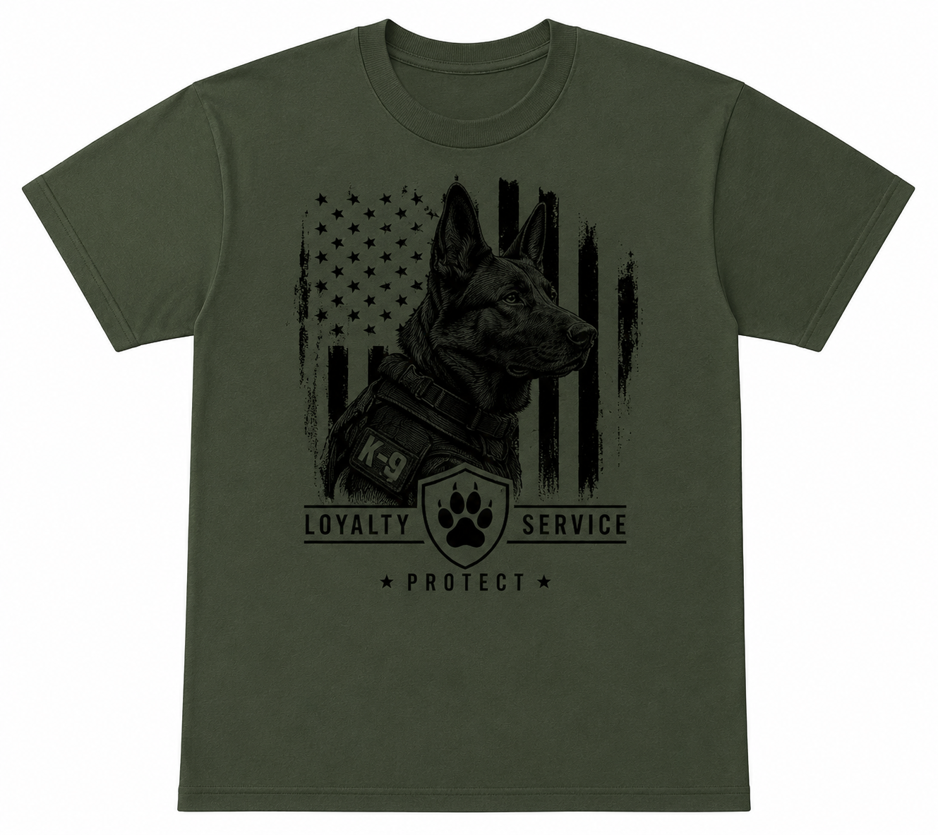 Police K9 Loyalty Service Protect T-Shirt | Tactical German Shepherd Graphic Tee |  Law Enforcement Apparel