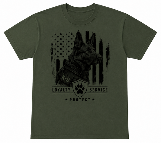 Police K9 Loyalty Service Protect T-Shirt | Tactical German Shepherd Graphic Tee |  Law Enforcement Apparel