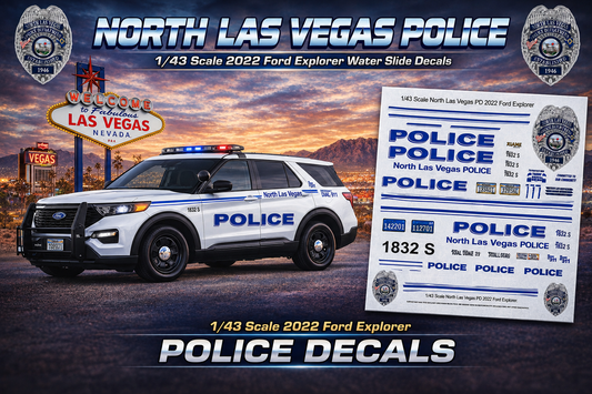1/43 Scale North Las Vegas Police Department 2022 Ford Explorer Waterslide Decals
